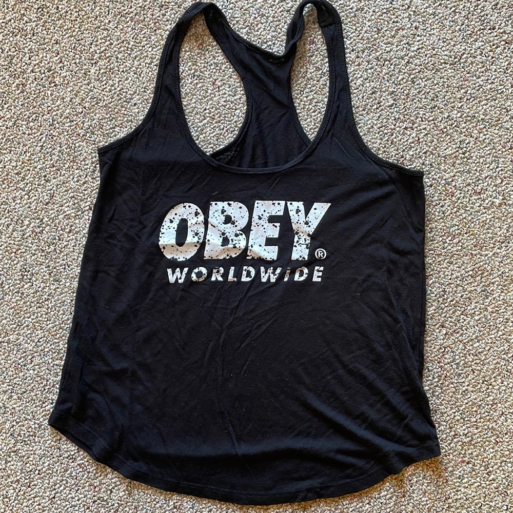 Obey tank top. Loose fitting size small.